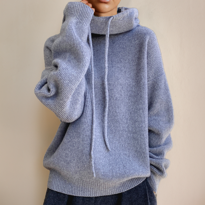 High-Collar Wool Knit Sweater