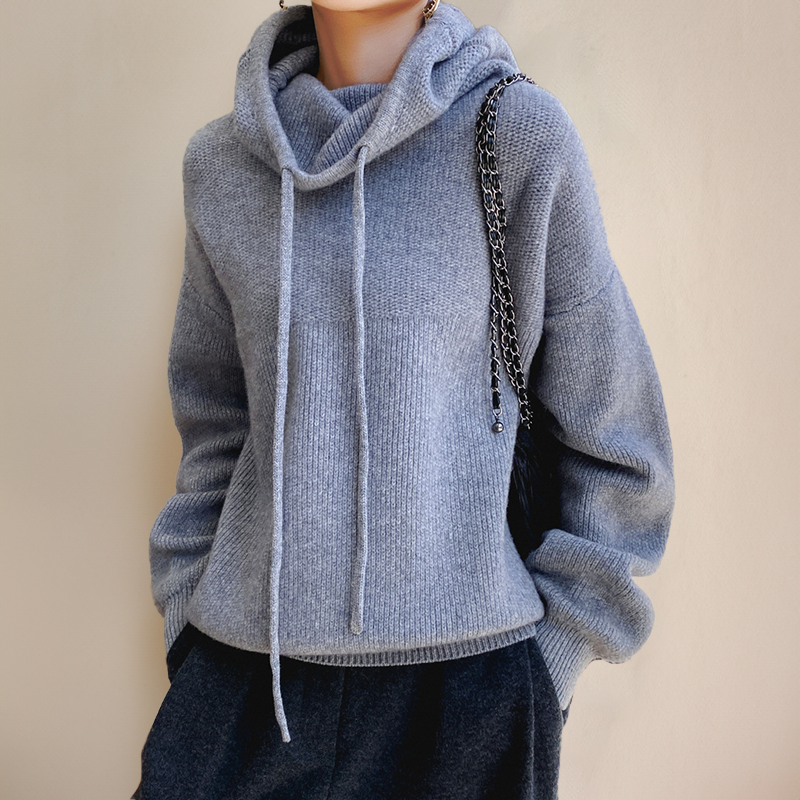 High-Collar Wool Knit Sweater