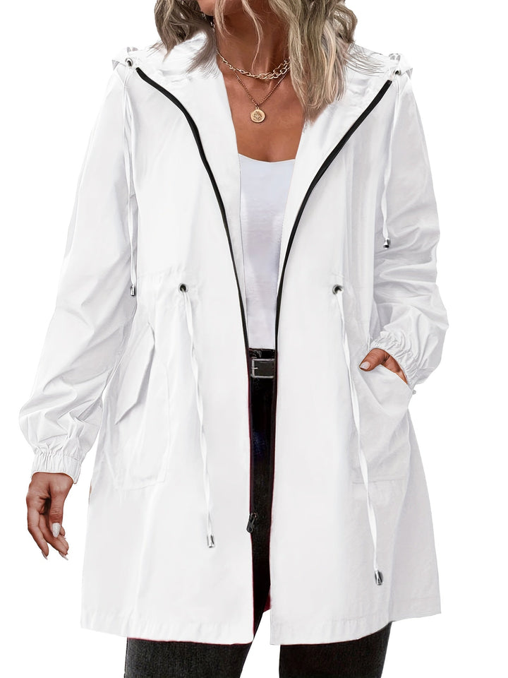 Plus-Size Women's Rain Jacket with Hood and Zipper