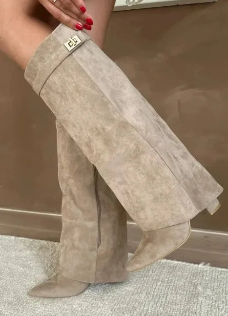 Elvira | Women's Tall Suede Boots with Buckle
