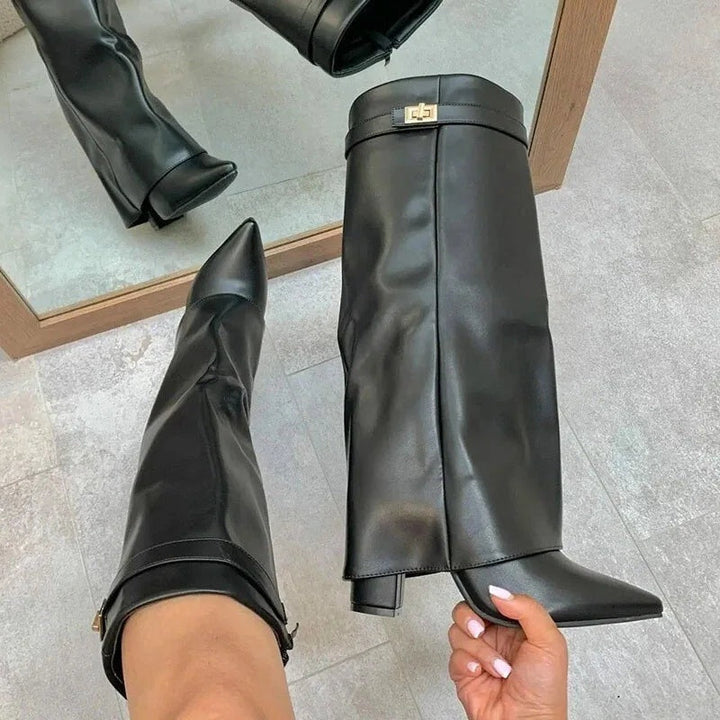 Elvira | Women's Tall Suede Boots with Buckle