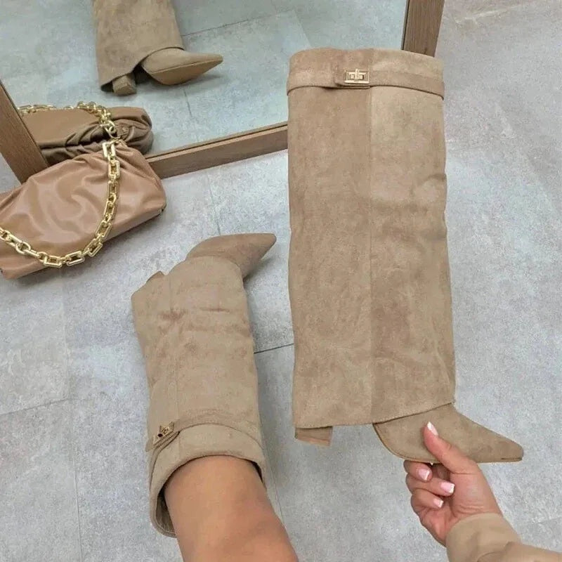 Elvira | Women's Tall Suede Boots with Buckle