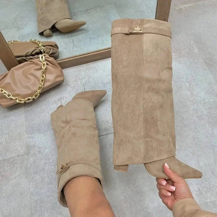 Elvira | Women's Tall Suede Boots with Buckle