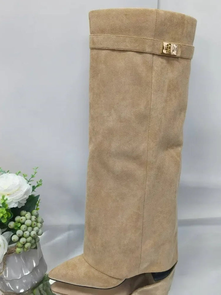 Elvira | Women's Tall Suede Boots with Buckle