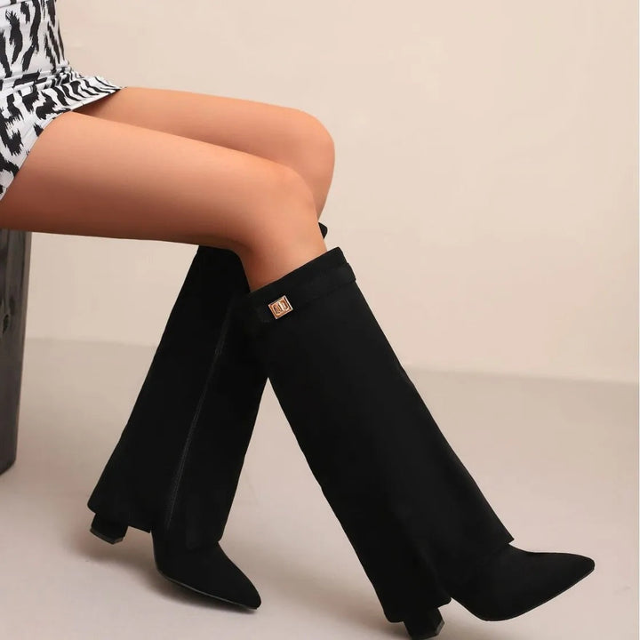 Elvira | Women's Tall Suede Boots with Buckle