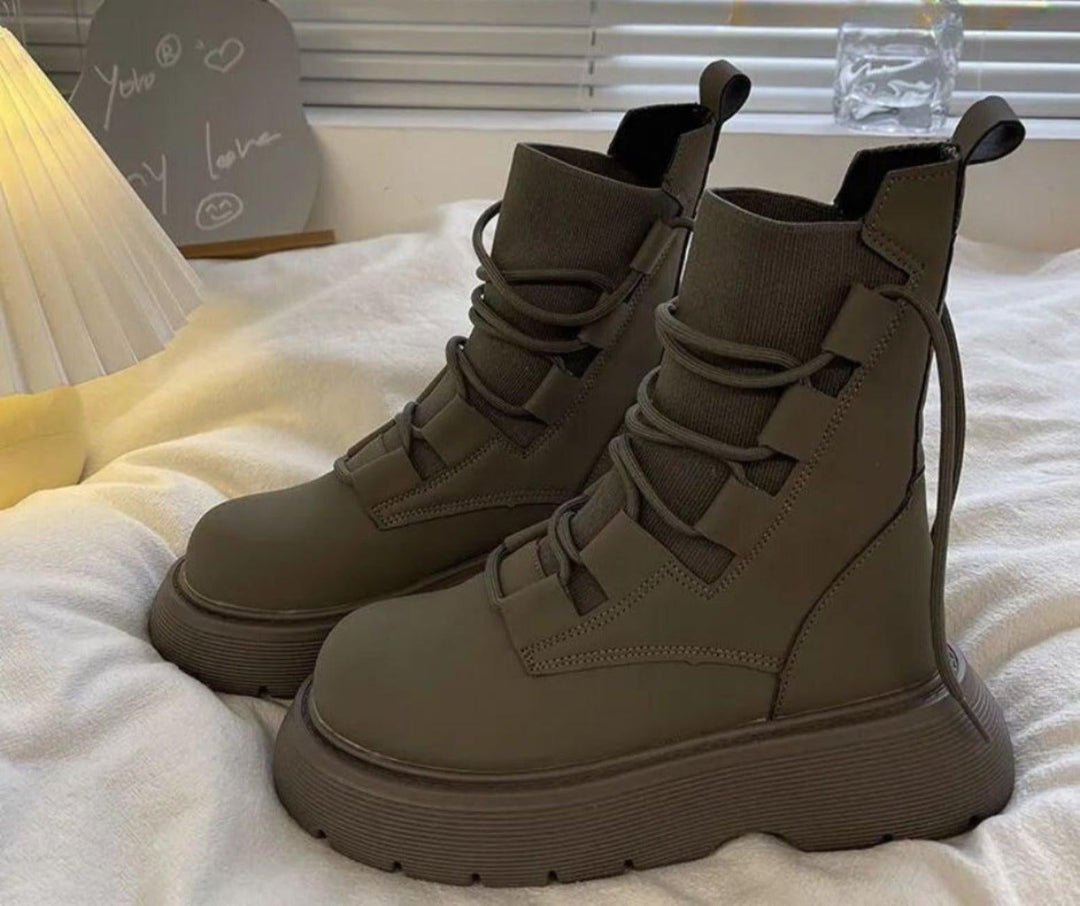 Esther | Women's Platform Lace-Up Ankle Boots, Military Style, Buckles