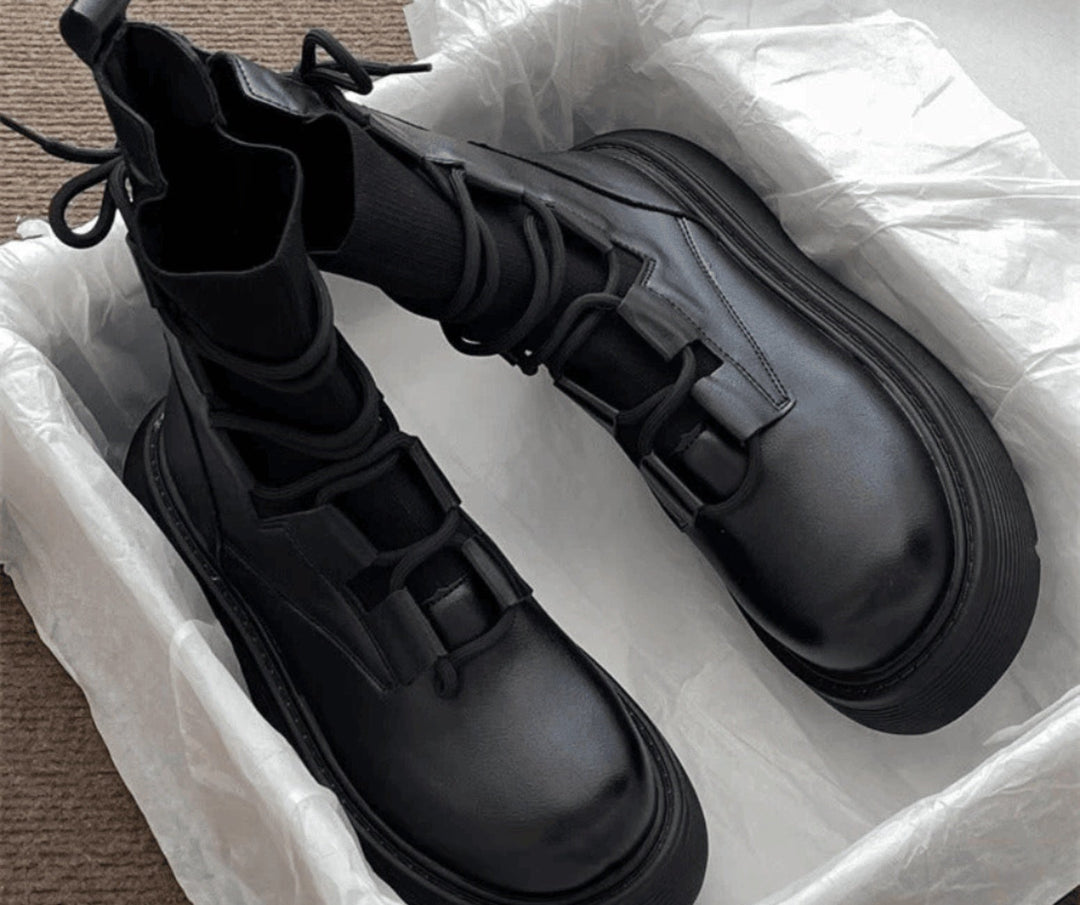 Esther | Women's Platform Lace-Up Ankle Boots, Military Style, Buckles