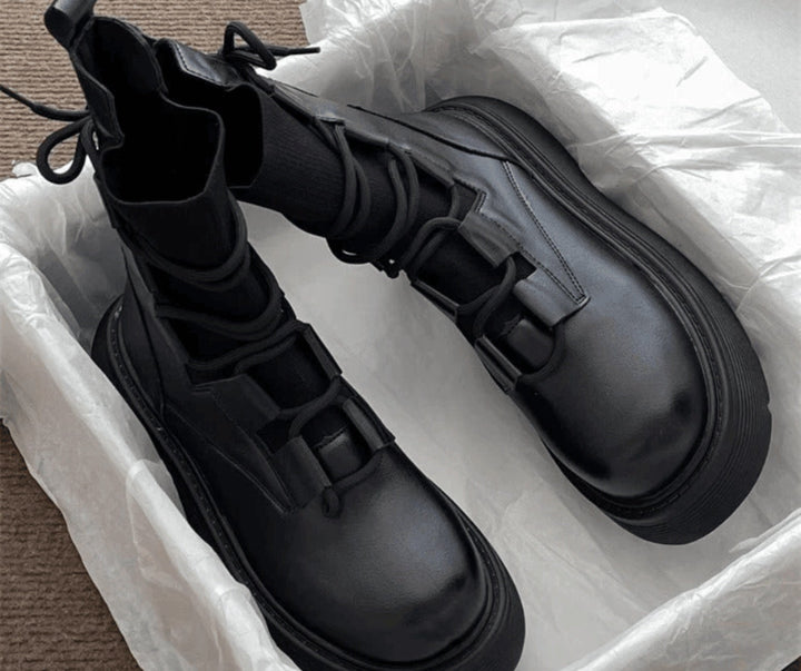 Esther | Women's Platform Lace-Up Ankle Boots, Military Style, Buckles