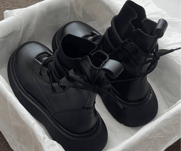 Esther | Women's Platform Lace-Up Ankle Boots, Military Style, Buckles