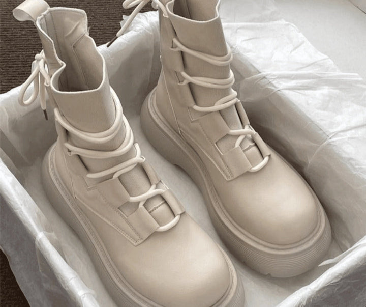 Esther | Women's Platform Lace-Up Ankle Boots, Military Style, Buckles
