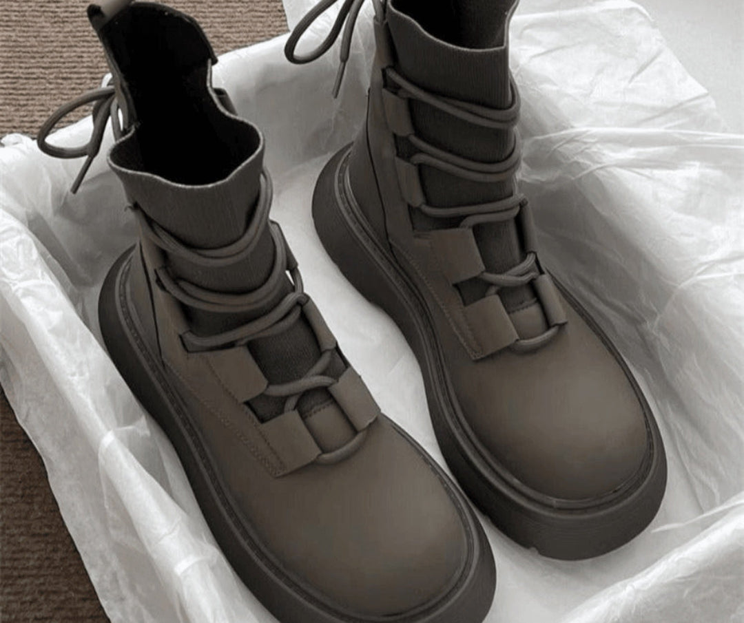 Esther | Women's Platform Lace-Up Ankle Boots, Military Style, Buckles