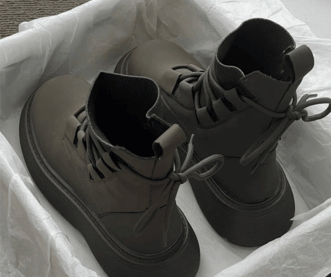 Esther | Women's Platform Lace-Up Ankle Boots, Military Style, Buckles