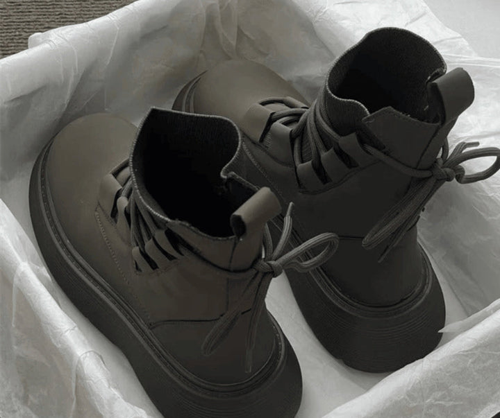 Esther | Women's Platform Lace-Up Ankle Boots, Military Style, Buckles