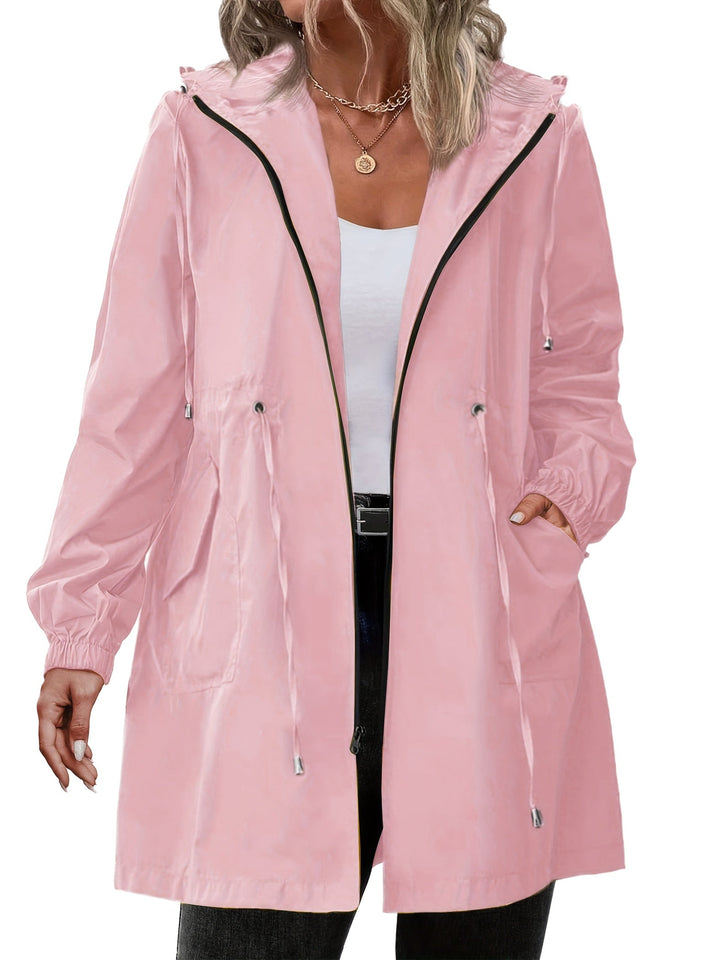 Plus-Size Women's Rain Jacket with Hood and Zipper