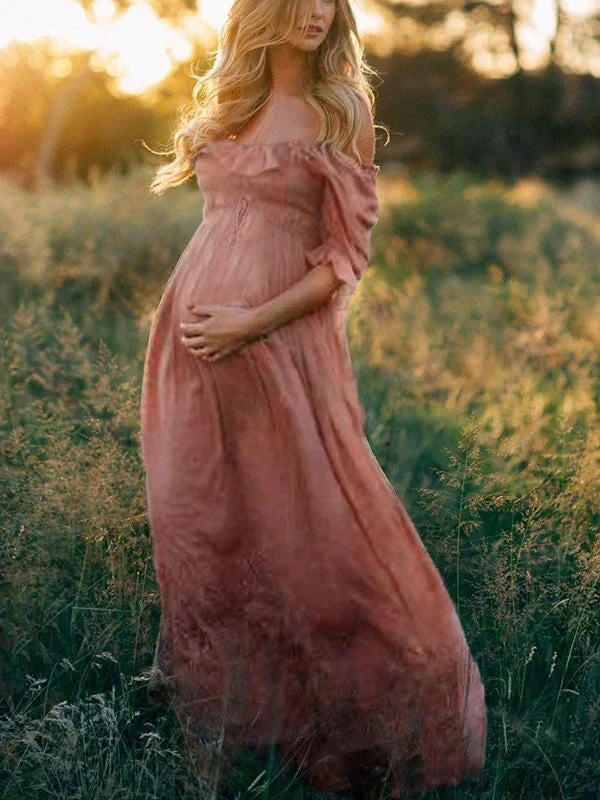 Elegant Off-the-Shoulder Maternity Gown