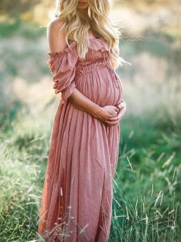 Elegant Off-the-Shoulder Maternity Gown