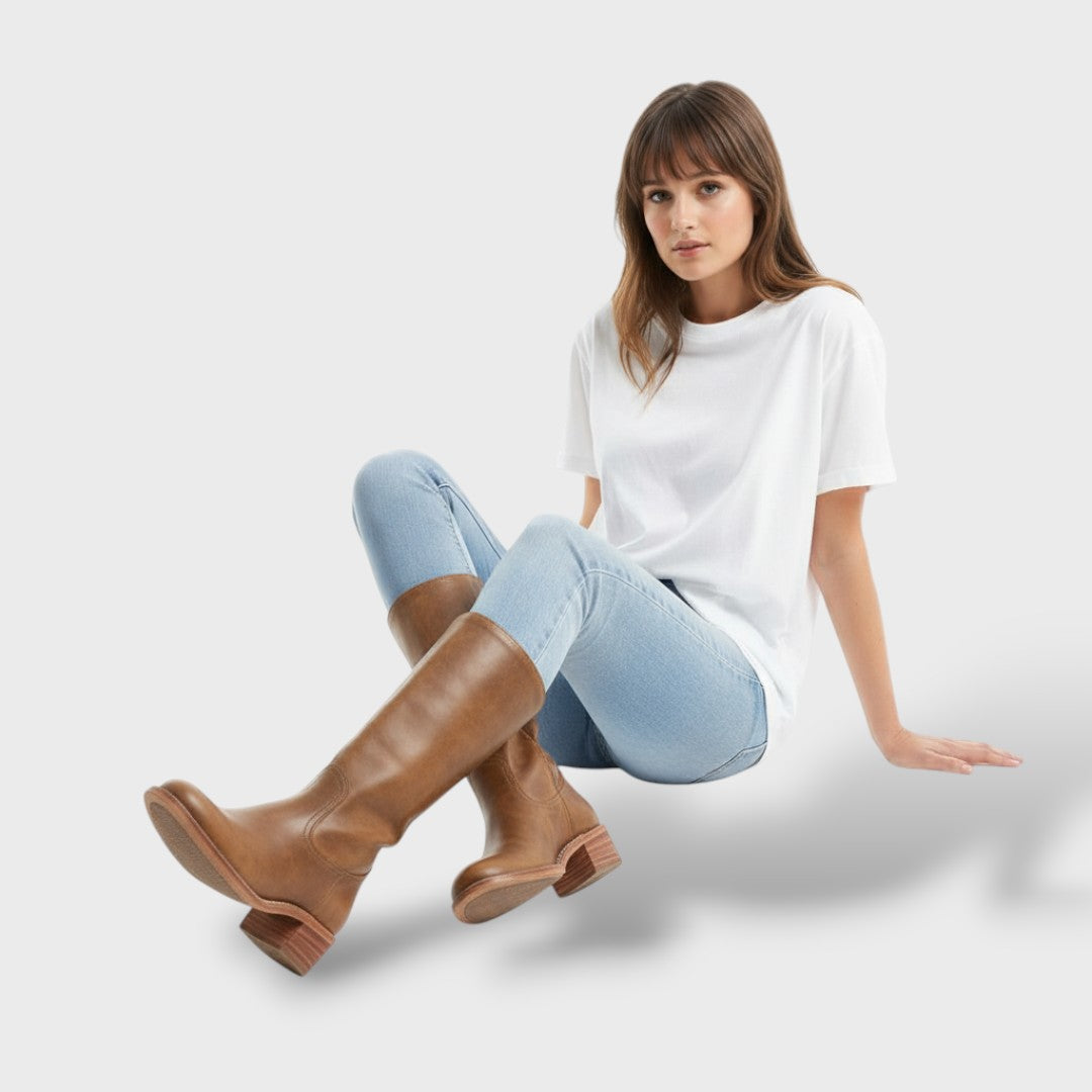 Women's Knee-High Boots with Structured Sole | Slim Fit Tall Walking Boots for Office and Casual Wear | Comfortable Long Boots
