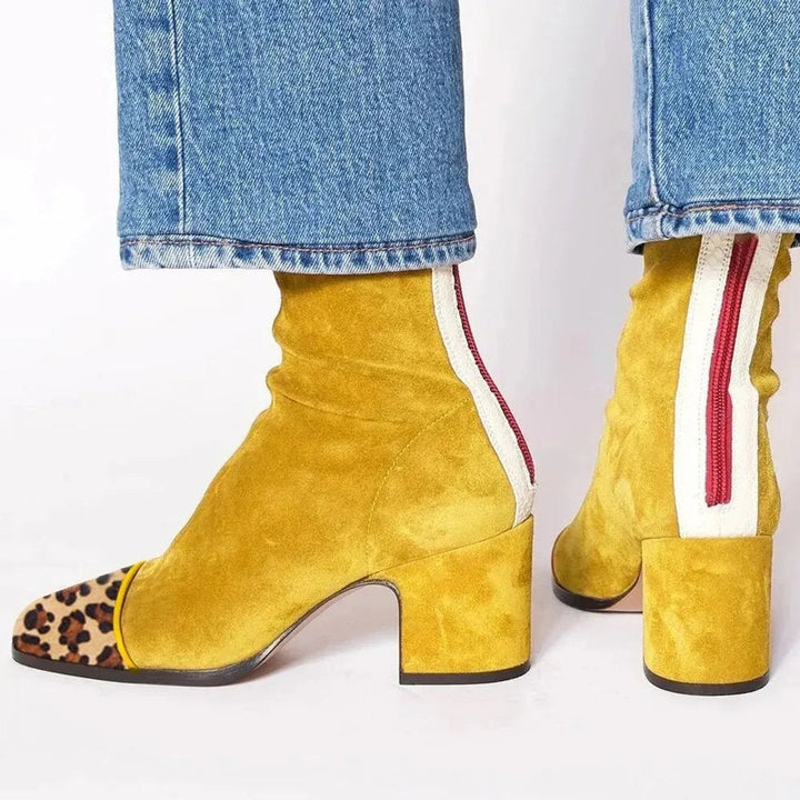 Gema | Women's Leopard-Print Suede Ankle Boots with Block Heel