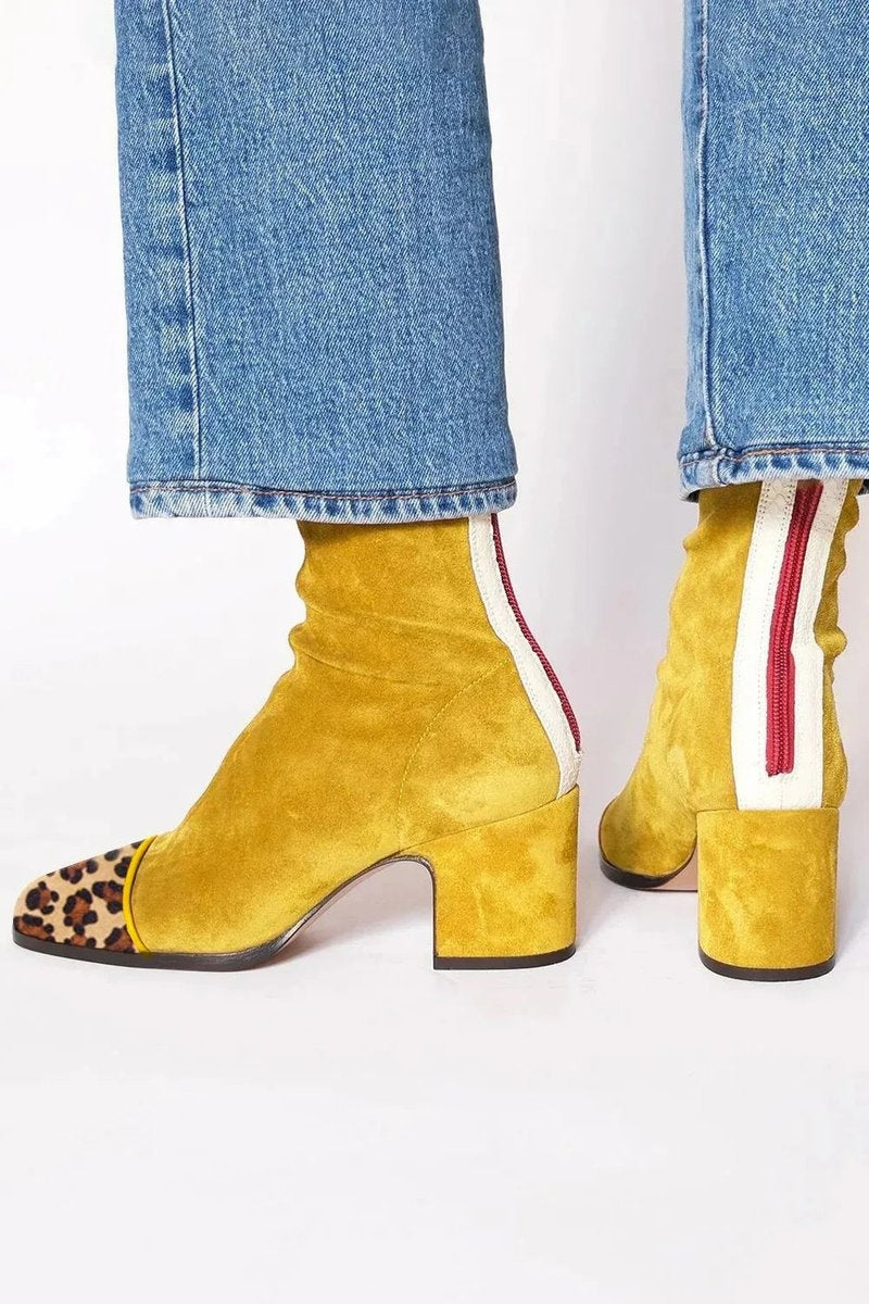 Gema | Women's Leopard-Print Suede Ankle Boots with Block Heel