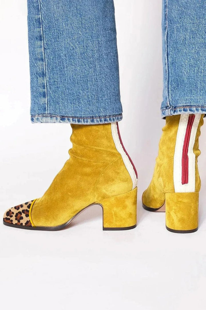 Gema | Women's Leopard-Print Suede Ankle Boots with Block Heel
