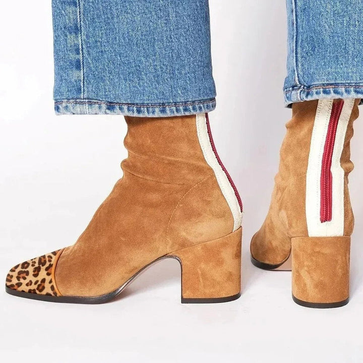 Gema | Women's Leopard-Print Suede Ankle Boots with Block Heel
