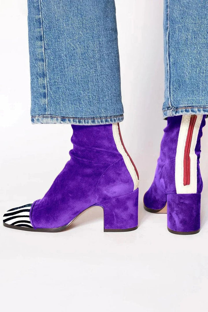 Gema | Women's Leopard-Print Suede Ankle Boots with Block Heel