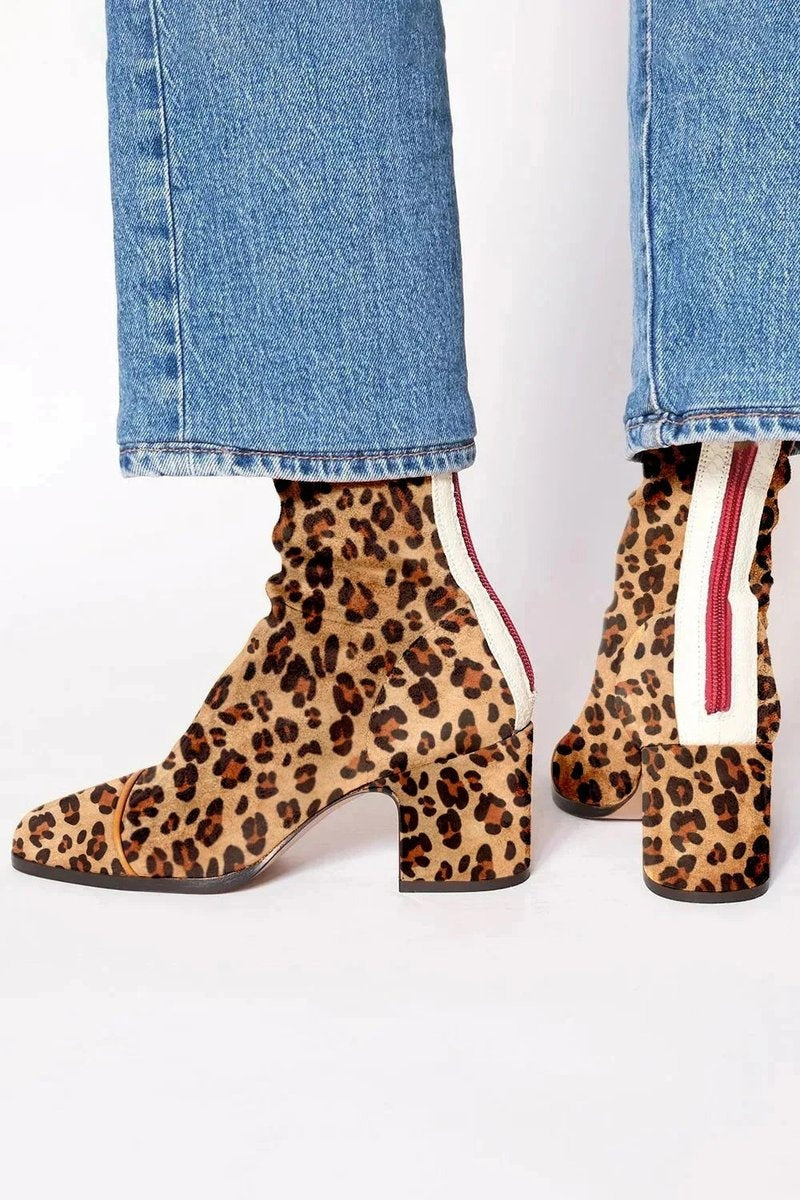 Gema | Women's Leopard-Print Suede Ankle Boots with Block Heel