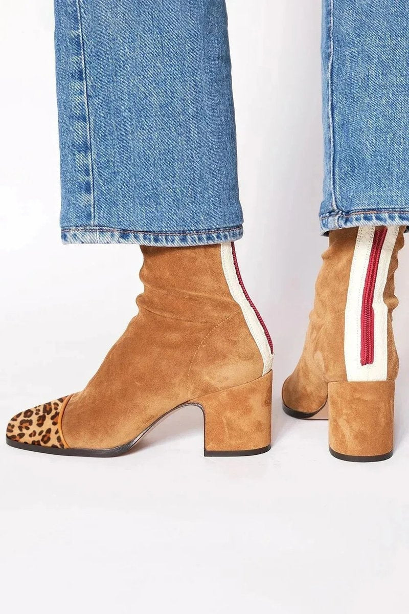 Gema | Women's Leopard-Print Suede Ankle Boots with Block Heel