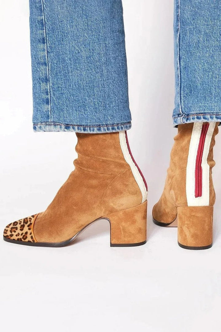 Gema | Women's Leopard-Print Suede Ankle Boots with Block Heel