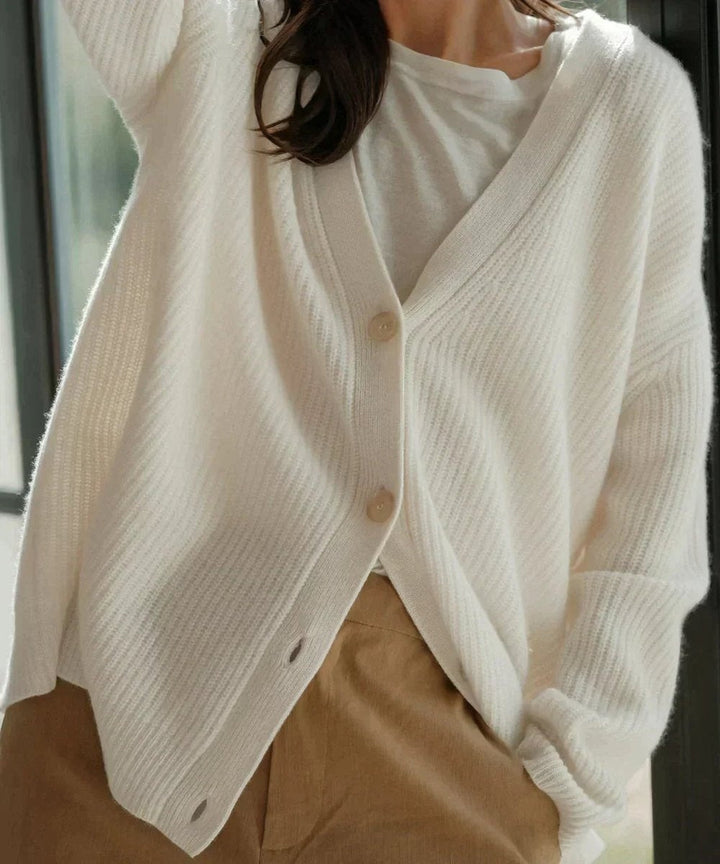Gema | Women's Oversized Cashmere V-Neck Button-Front Cardigan