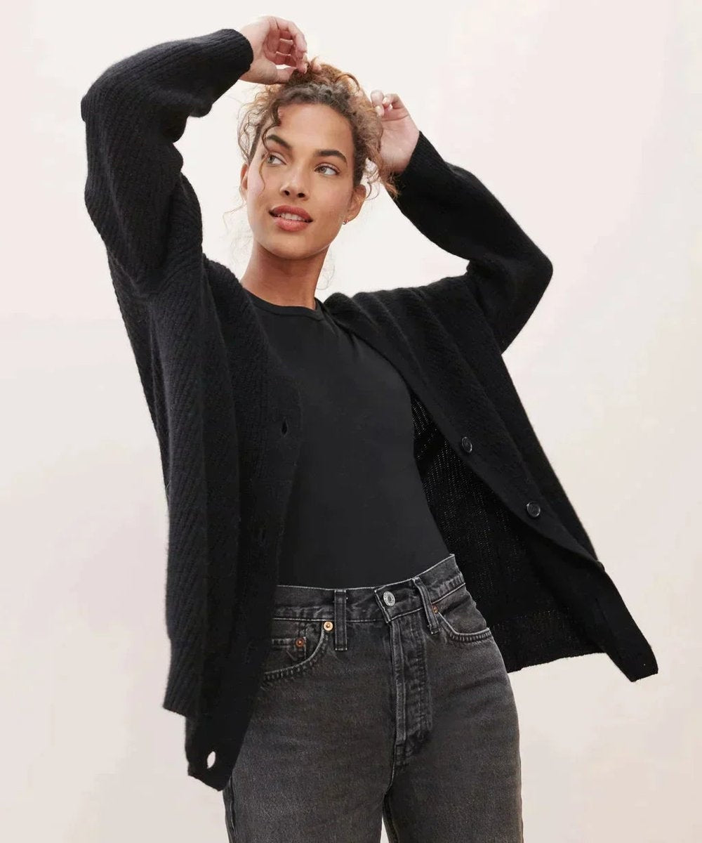 Gema | Women's Oversized Cashmere V-Neck Button-Front Cardigan