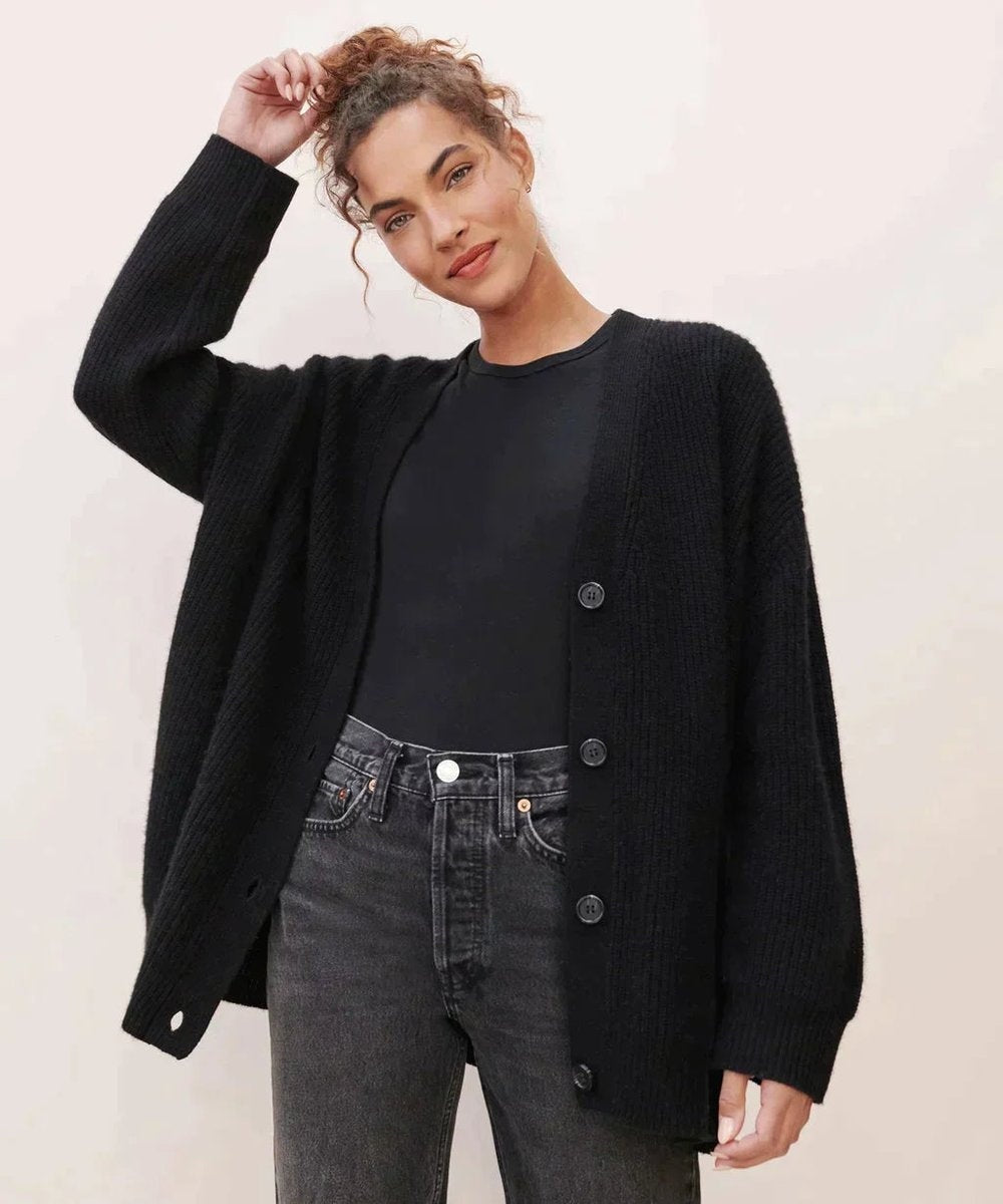 Gema | Women's Oversized Cashmere V-Neck Button-Front Cardigan