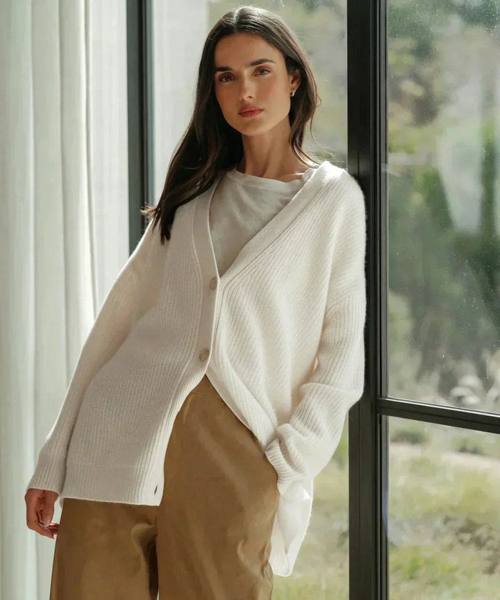 Gema | Women's Oversized Cashmere V-Neck Button-Front Cardigan