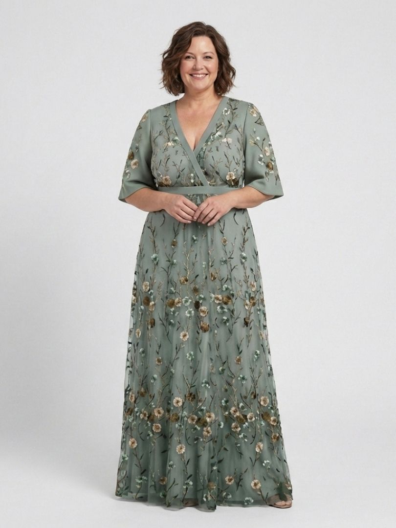 Evadne | Floral V-Neck Short-Sleeve Maxi Dress