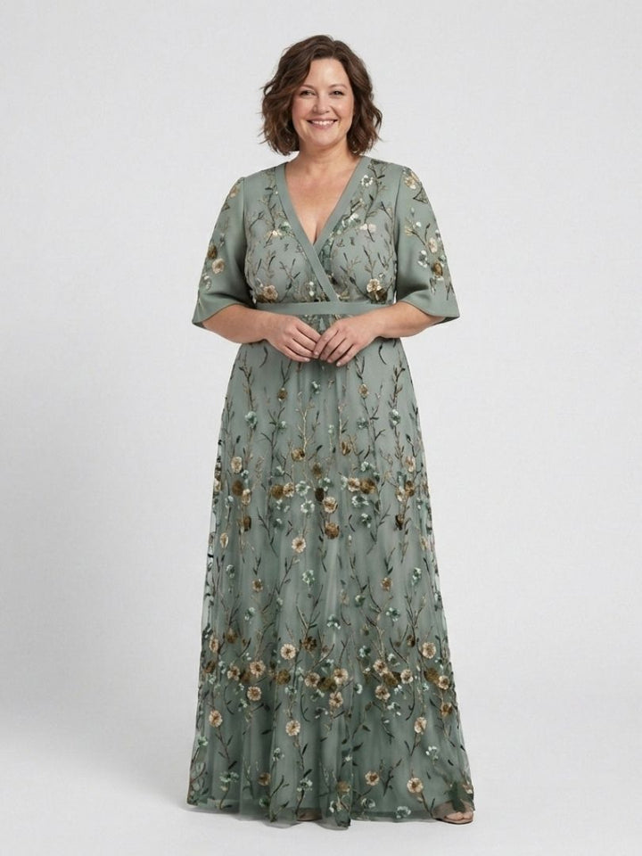 Evadne | Floral V-Neck Short-Sleeve Maxi Dress
