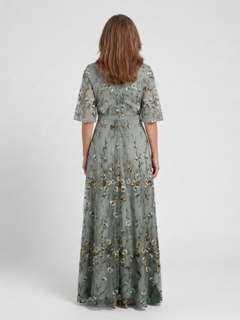 Evadne | Floral V-Neck Short-Sleeve Maxi Dress