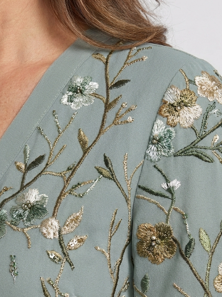 Evadne | Floral V-Neck Short-Sleeve Maxi Dress