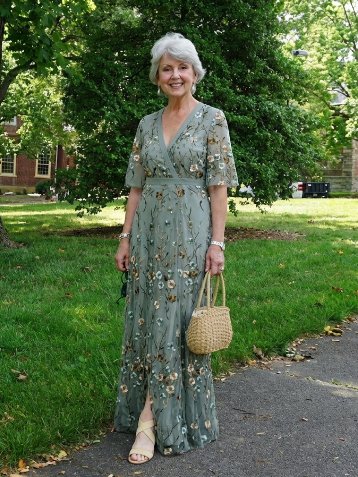 Evadne | Floral V-Neck Short-Sleeve Maxi Dress