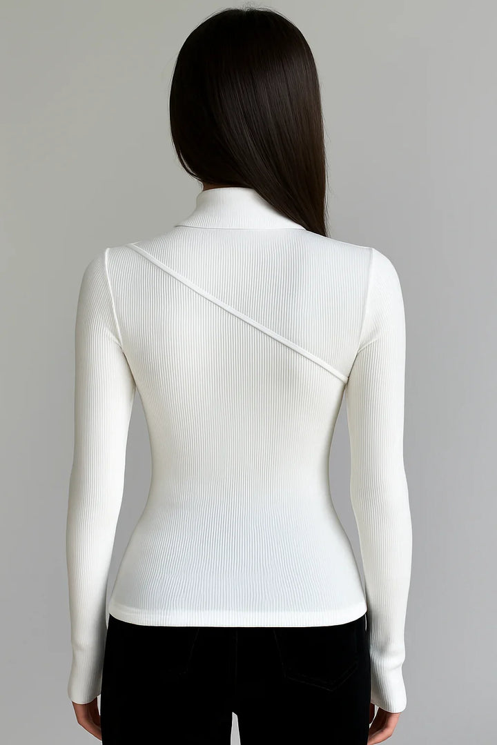Women's top with stand-up collar and long stretch sleeves