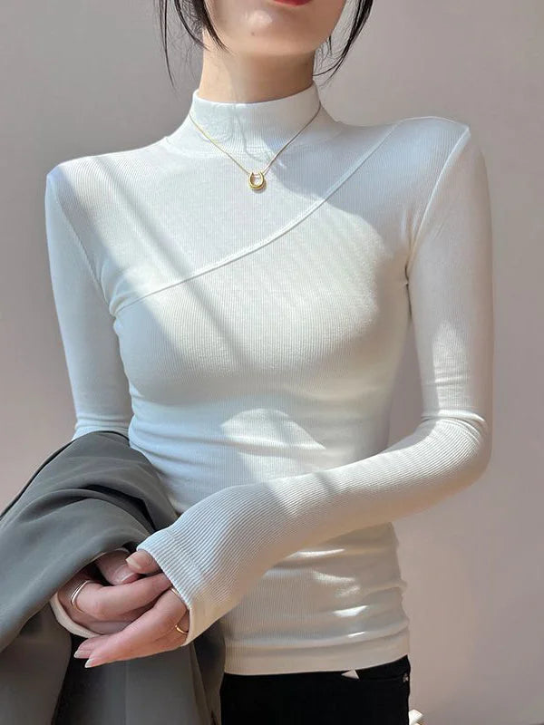 Women's top with stand-up collar and long stretch sleeves