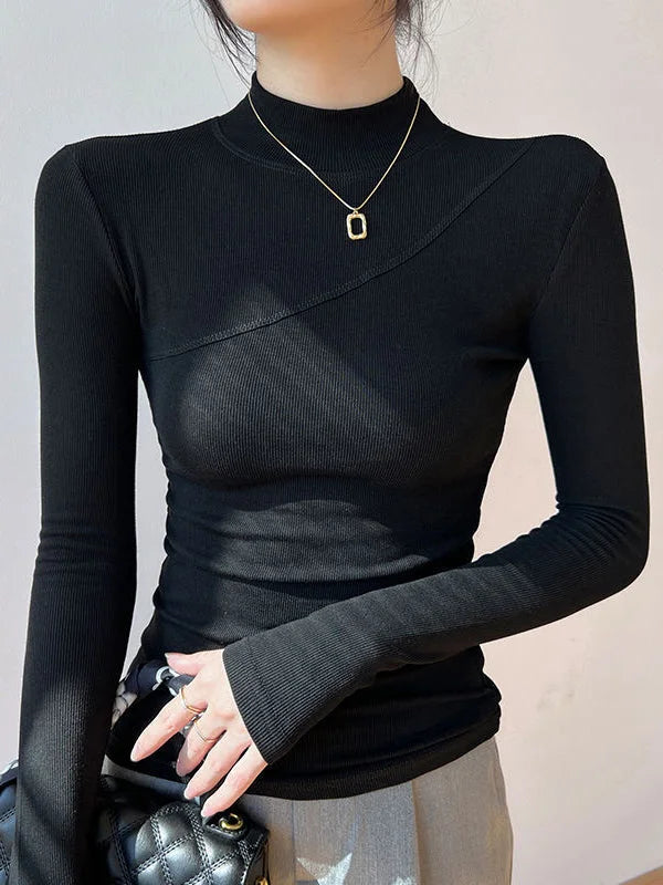 Women's top with stand-up collar and long stretch sleeves
