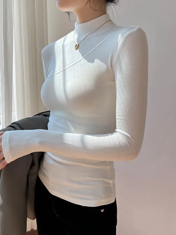 Women's top with stand-up collar and long stretch sleeves