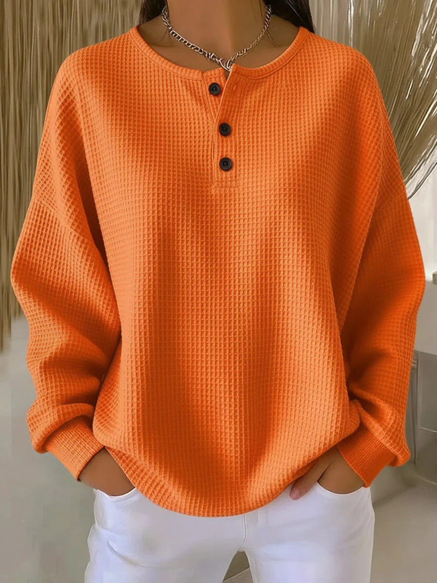 Women's Warm Waffle Knit Sweater | Soft Brushed Interior Thermal Jumper | Relaxed Fit Winter Pullover for Cold Weather