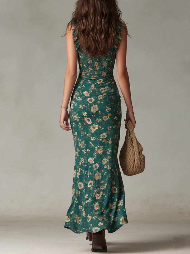 Zara | Bohemian Floral Ruched Maxi Dress with Side Slit