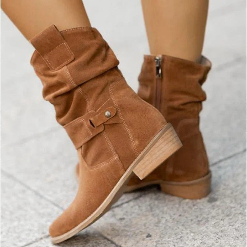Inés | Women's Mid-Calf Slouchy Suede Cowboy Boots