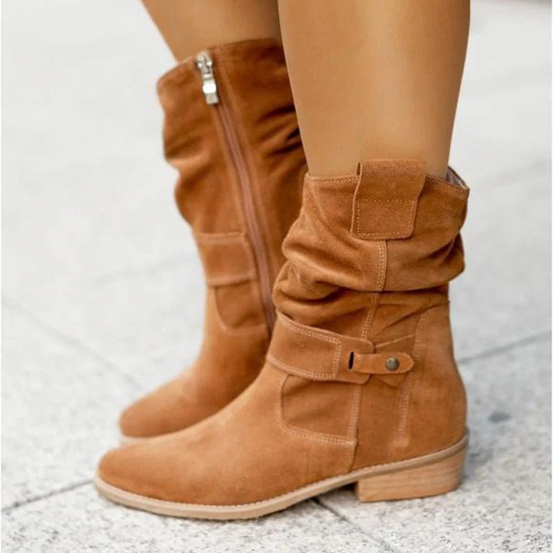 Inés | Women's Mid-Calf Slouchy Suede Cowboy Boots