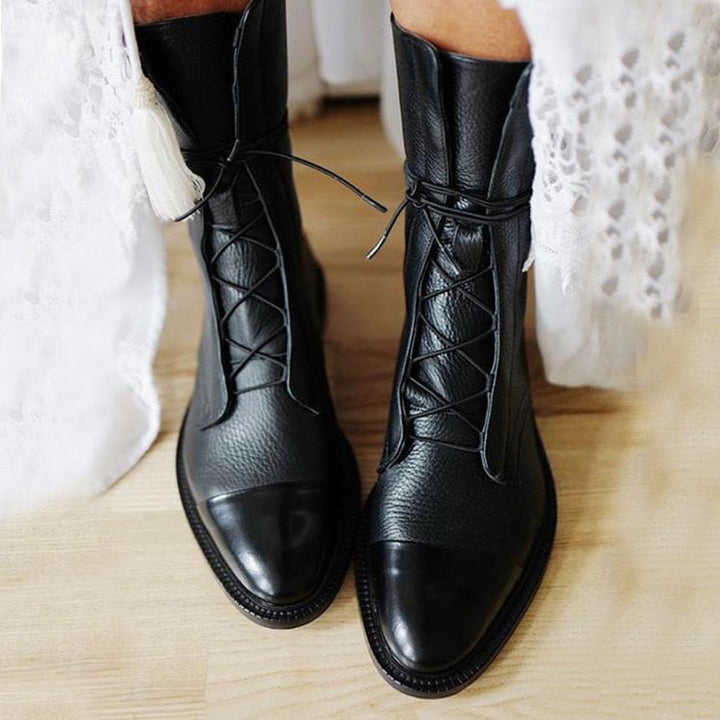 Jimena | Women's Flat Leather Lace-Up Mid-Calf Boots