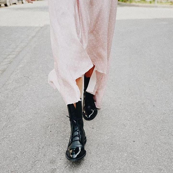 Jimena | Women's Flat Leather Lace-Up Mid-Calf Boots