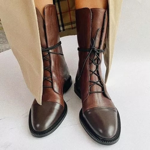 Jimena | Women's Flat Leather Lace-Up Mid-Calf Boots