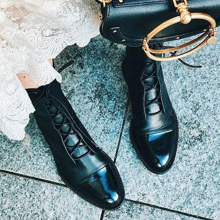 Jimena | Women's Flat Leather Lace-Up Mid-Calf Boots